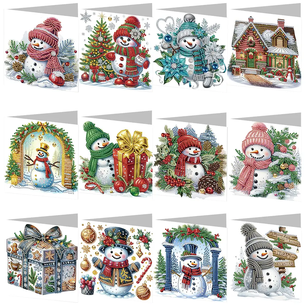 6pcs Diamond Painted Greeting Cards DIY Rhinestone Painting Mosaic Postcards Arts Crafts Thank You Card Christmas Birthday Gifts