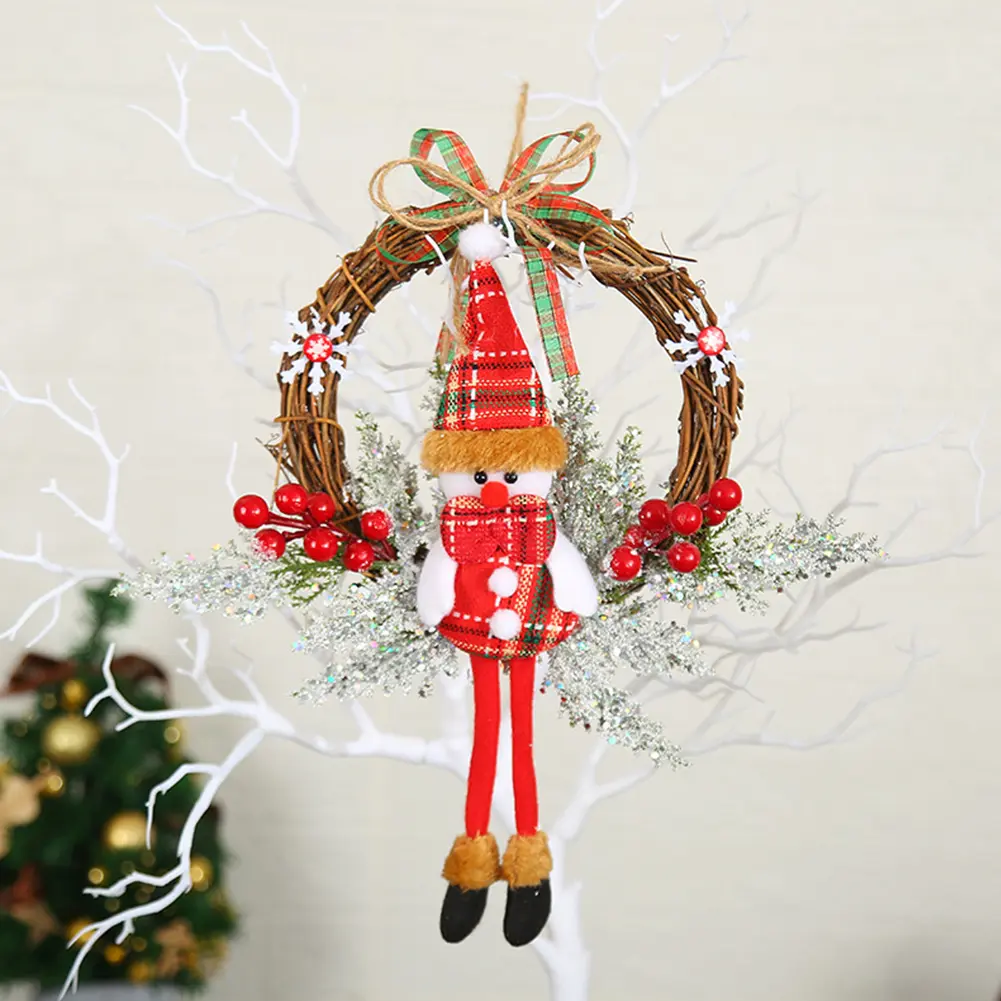 1-5pcs Christmas Snowman Wreath Wall Door Hanging Garland Indoor Outdoor Artificial Wreath Fall Home Decor Christmas Decorations