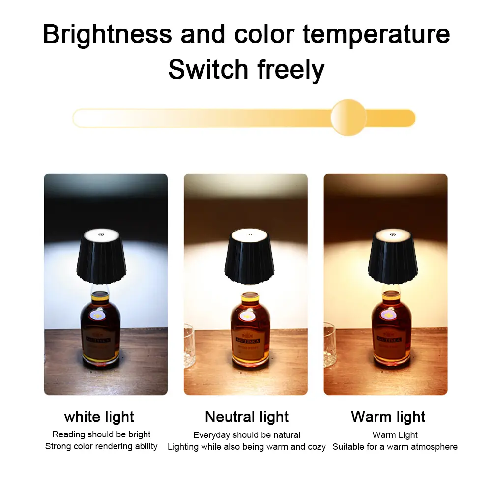 Wireless Wine Bottle Lamp Touch Control Table Lamp 3 Colors Dimming LED Bottle Light For Bar Cafe Wine Bottle Light Party Decor