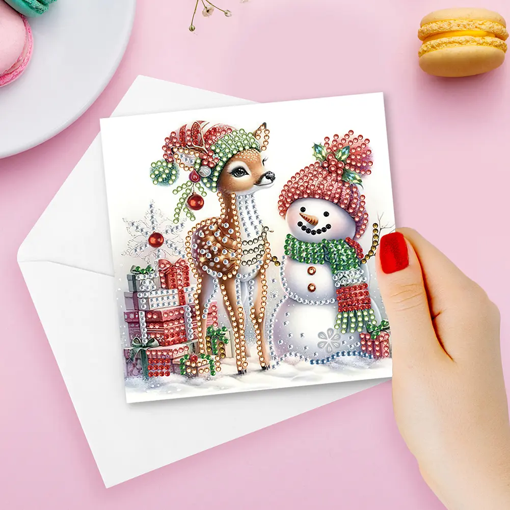 6pcs Diamond Painted Greeting Cards DIY Rhinestone Painting Mosaic Postcards Arts Crafts Thank You Card Christmas Birthday Gifts