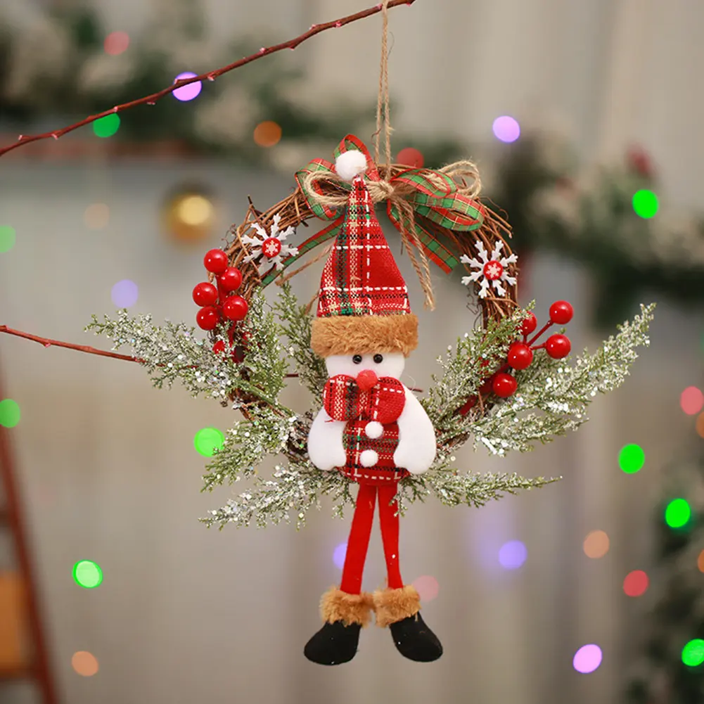 1-5pcs Christmas Snowman Wreath Wall Door Hanging Garland Indoor Outdoor Artificial Wreath Fall Home Decor Christmas Decorations