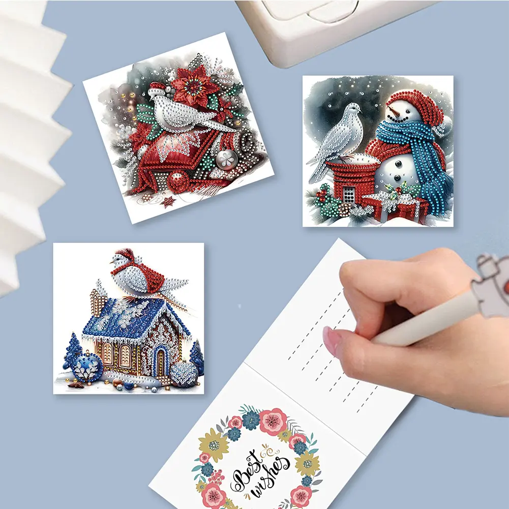 6pcs Diamond Painted Greeting Cards DIY Rhinestone Painting Mosaic Postcards Arts Crafts Thank You Card Christmas Birthday Gifts