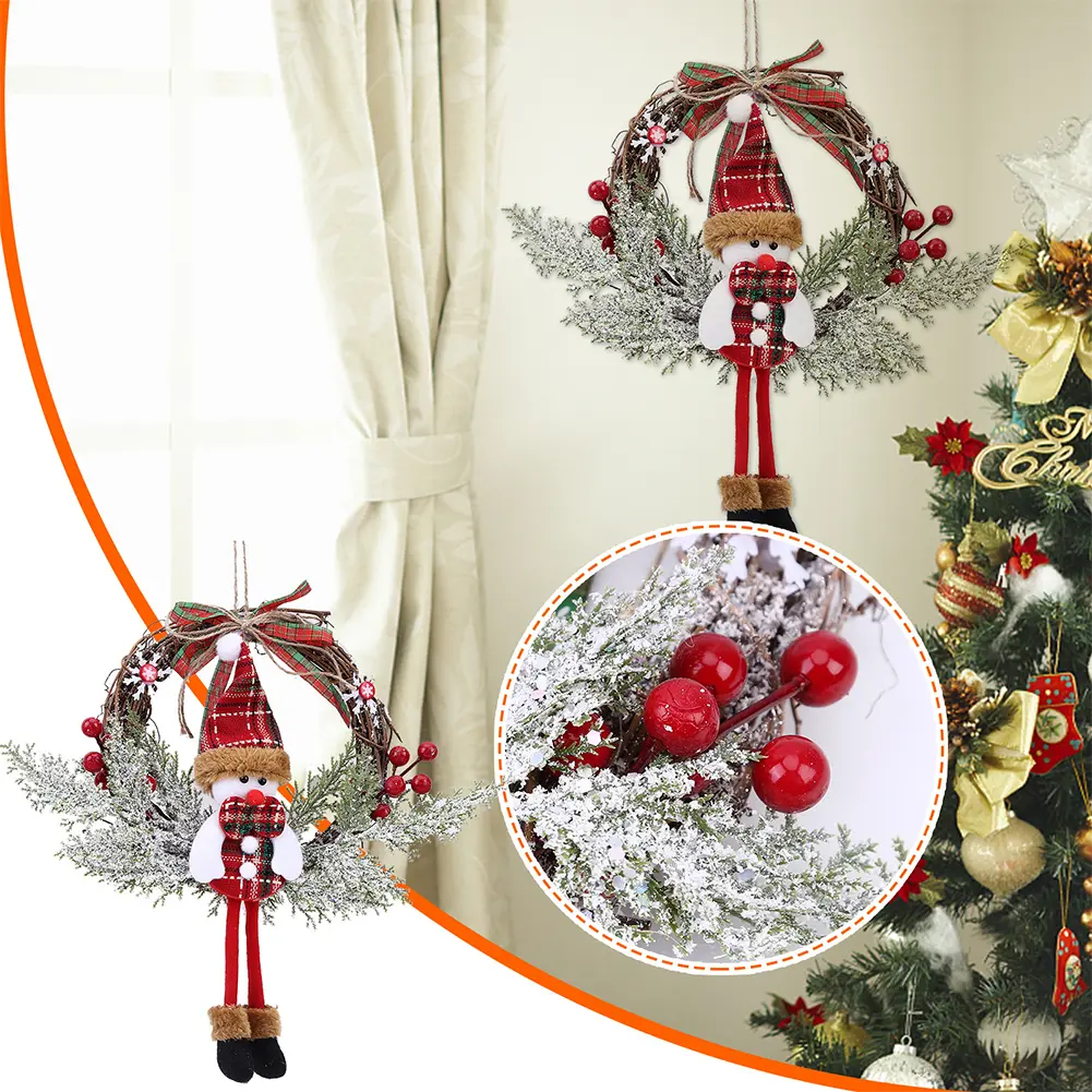 1-5pcs Christmas Snowman Wreath Wall Door Hanging Garland Indoor Outdoor Artificial Wreath Fall Home Decor Christmas Decorations