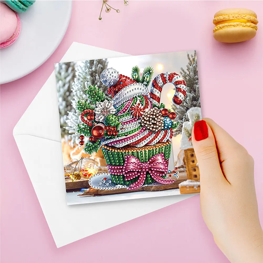 6pcs Diamond Painted Greeting Cards DIY Rhinestone Painting Mosaic Postcards Arts Crafts Thank You Card Christmas Birthday Gifts