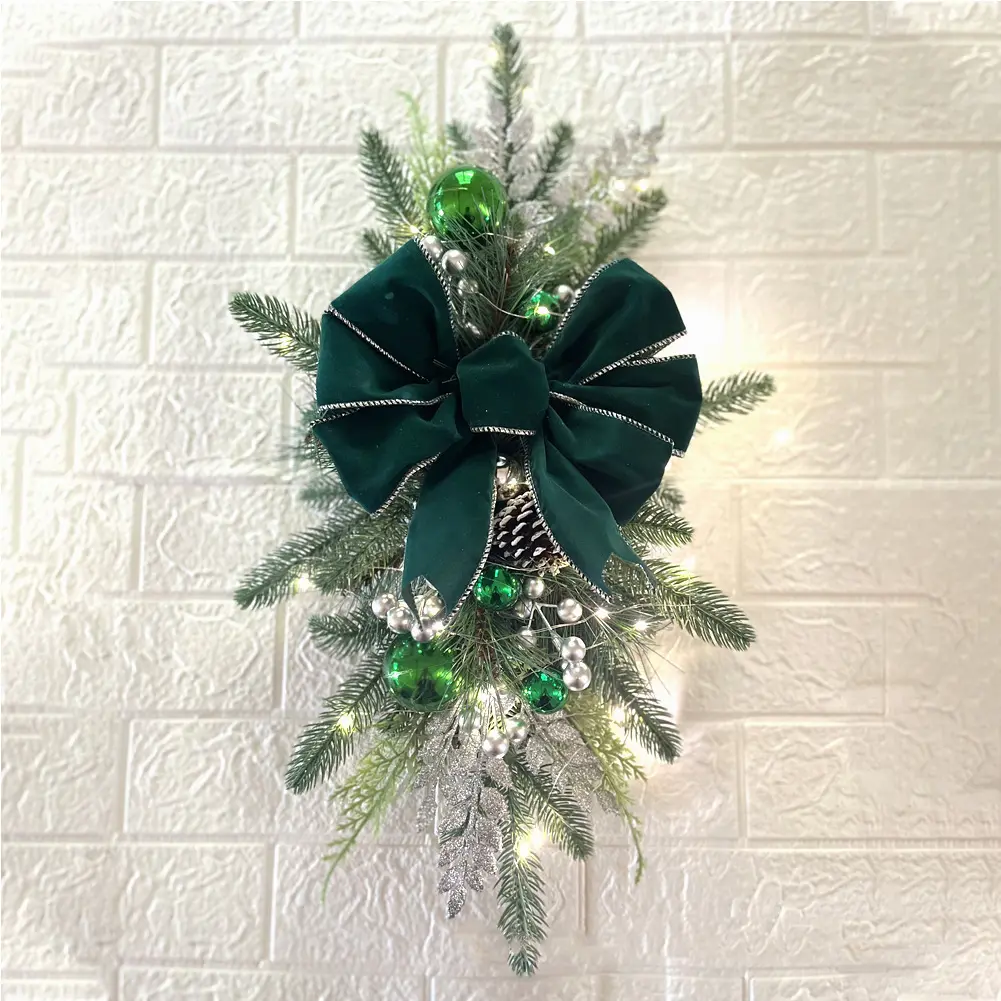 Christmas Wreath Hanging Pendants Window Door Stairs Wreath Stairway Swag Trim Garland Artificial Flowers Christmas Decorations