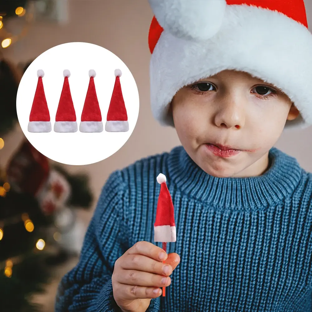 Mini Christmas Hats Christmas Candy Cover Xmas Lollipop Hats Cute Lollipop Cap Children Gift  New Year Christmas Decorations