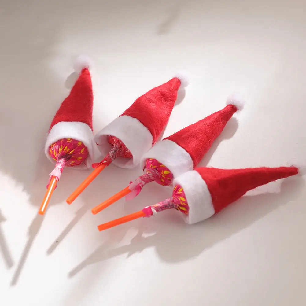 Mini Christmas Hats Christmas Candy Cover Xmas Lollipop Hats Cute Lollipop Cap Children Gift  New Year Christmas Decorations