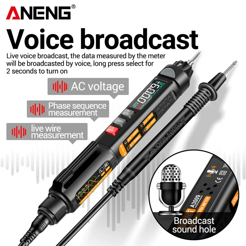 ANENG A3009 PRO Multimeter Voltmeter 6000 Counts Pen Type Digital Multimeter Voltage Tester Voice Broadcast Testing Tool