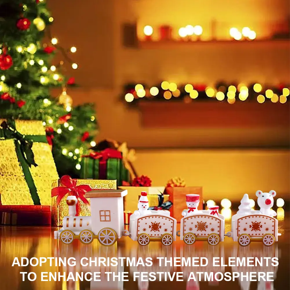 Merry Christmas Train Ornament Christmas Decoration Wooden Train Cake Decor Props Xmas Navidad New Year Party Decor Gift for Kid