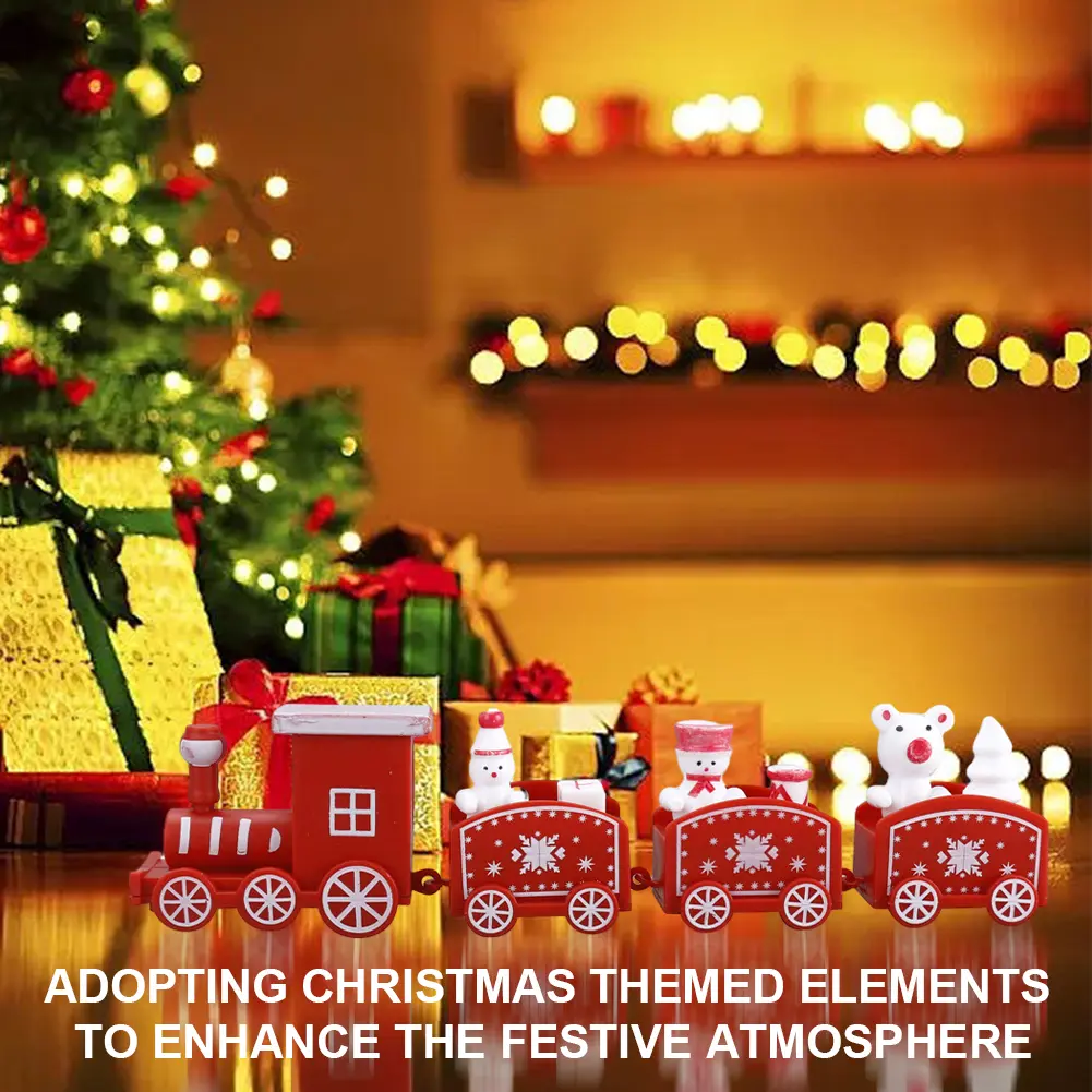 Merry Christmas Train Ornament Christmas Decoration Wooden Train Cake Decor Props Xmas Navidad New Year Party Decor Gift for Kid