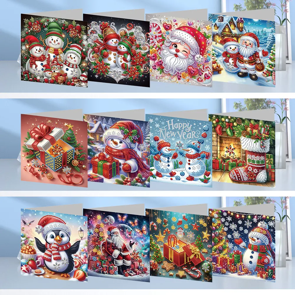 4/6/12pcs Diamond Painting Greeting Card 5D Christmas Diamond Painting Mosaic Thank You Card Christmas Postcards Birthday Gifts