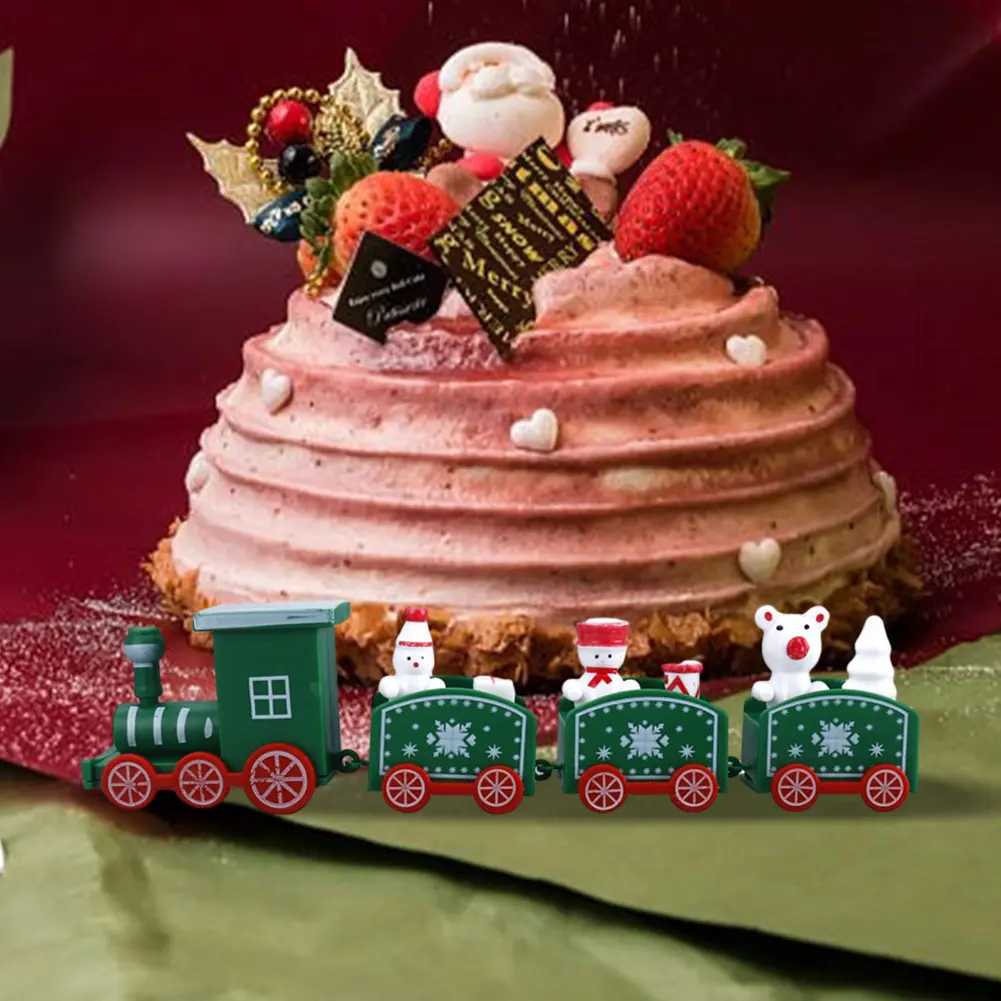 Merry Christmas Train Ornament Christmas Decoration Wooden Train Cake Decor Props Xmas Navidad New Year Party Decor Gift for Kid