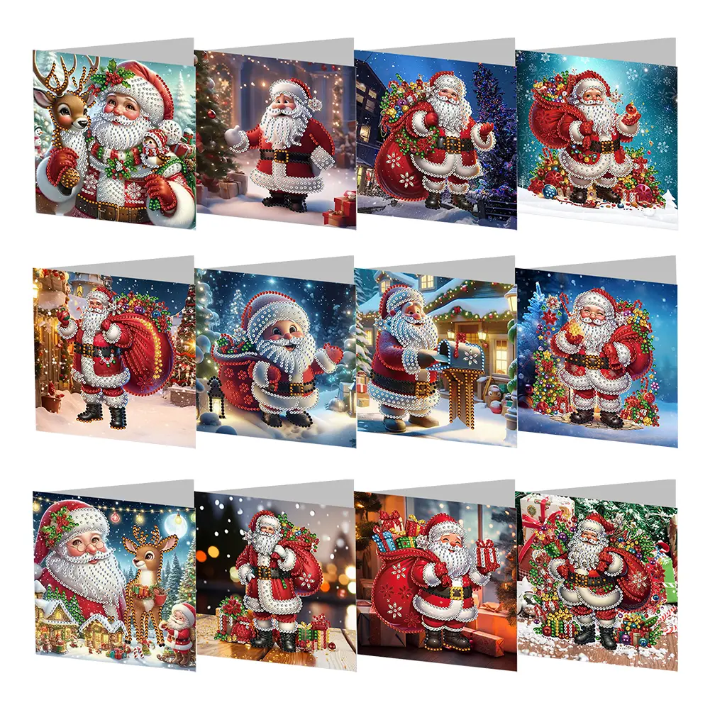 4/6/12pcs Diamond Painting Greeting Card 5D Christmas Diamond Painting Mosaic Thank You Card Christmas Postcards Birthday Gifts