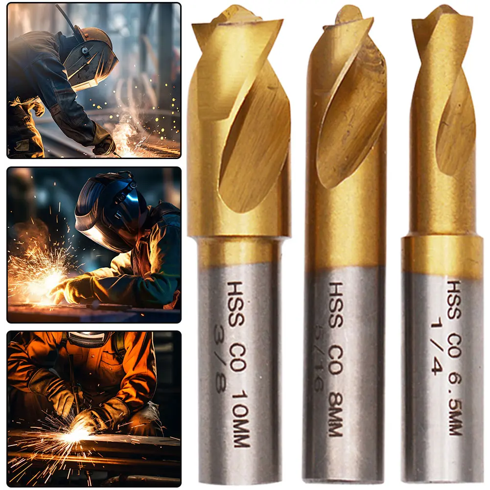 3pcs HSS CO Spot Weld Drill Bit 6.5/8/10mm High Strength Spot Weld Cutter Drill Bit for Wood Steel Milling Cutting Accessories