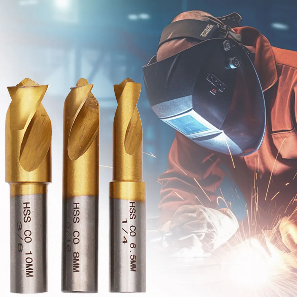 3pcs HSS CO Spot Weld Drill Bit 6.5/8/10mm High Strength Spot Weld Cutter Drill Bit for Wood Steel Milling Cutting Accessories