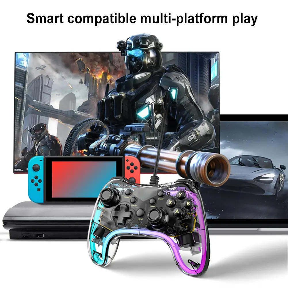 Transparent Wired Controller with Turbo Function Wired Games Handle Gaming Accessories Wired Gamepad Controller for PS Switch