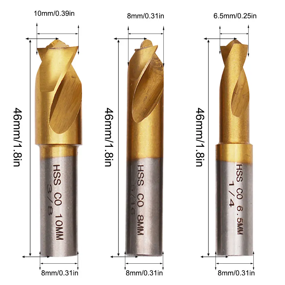 3pcs HSS CO Spot Weld Drill Bit 6.5/8/10mm High Strength Spot Weld Cutter Drill Bit for Wood Steel Milling Cutting Accessories