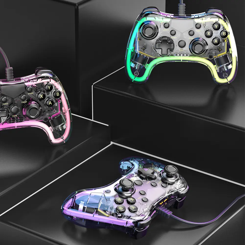 Transparent Wired Controller with Turbo Function Wired Games Handle Gaming Accessories Wired Gamepad Controller for PS Switch