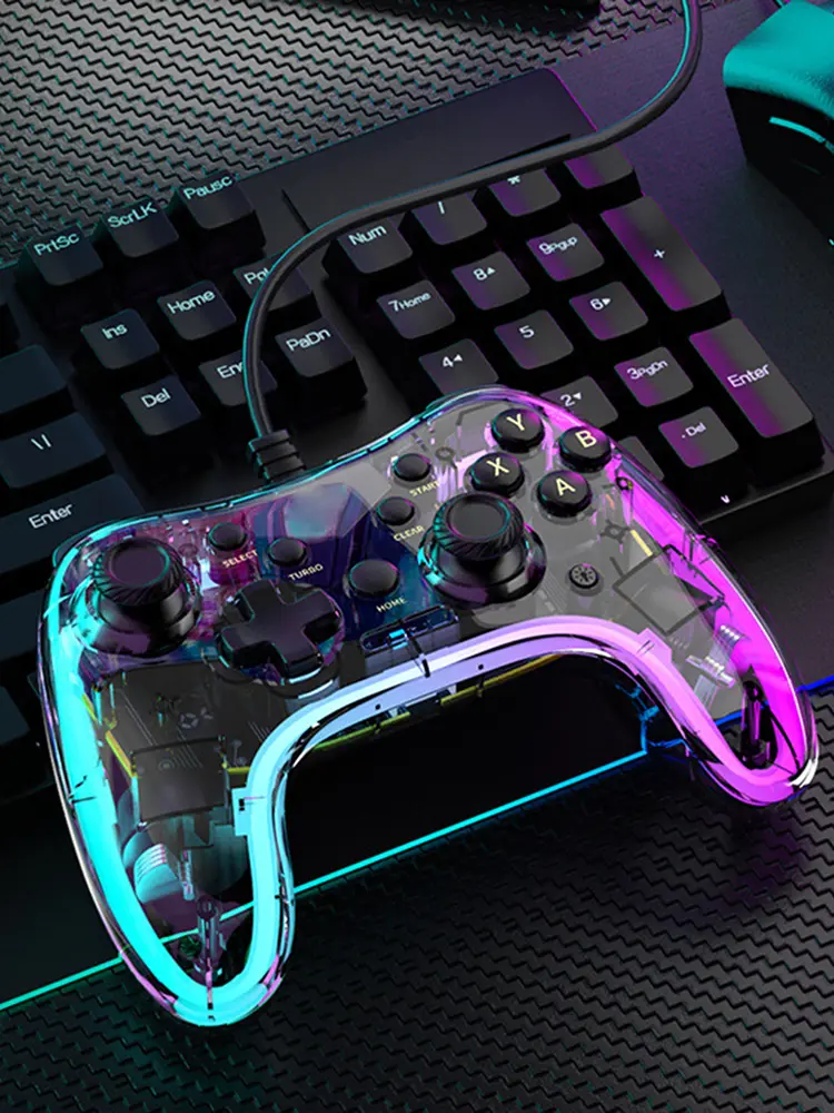 Transparent Wired Controller with Turbo Function Wired Games Handle Gaming Accessories Wired Gamepad Controller for PS Switch