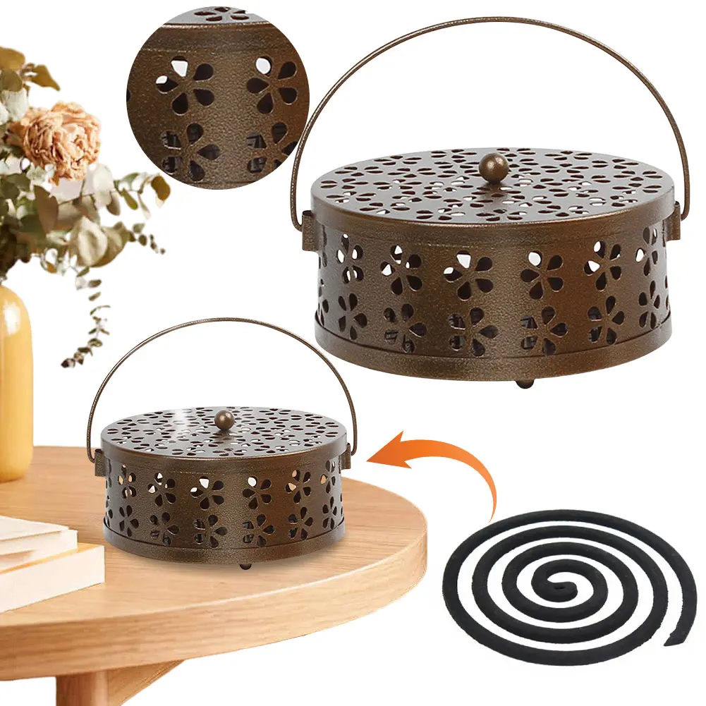 Metal Incense Burner Holder with Handle Mosquito Incense Burner Mosquito Repellent Coil Holder for Outdoor Garden Patio Camping