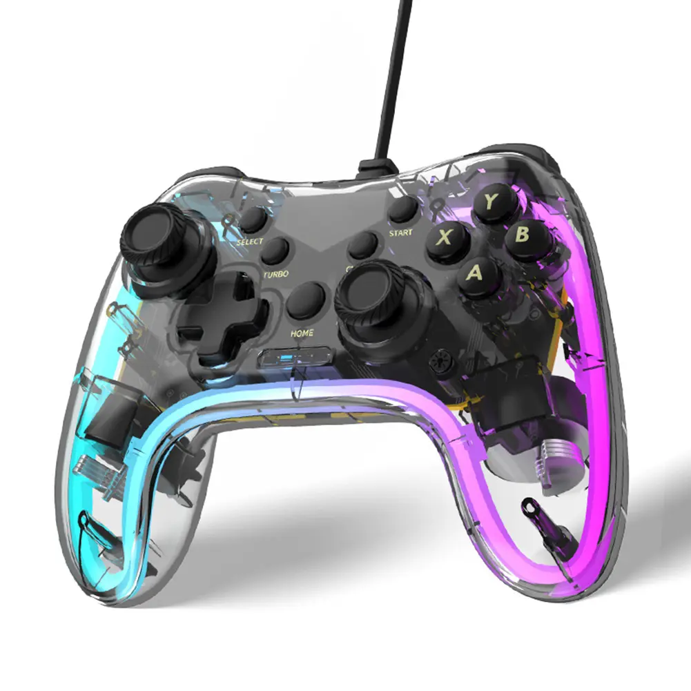 Transparent Wired Controller with Turbo Function Wired Games Handle Gaming Accessories Wired Gamepad Controller for PS Switch