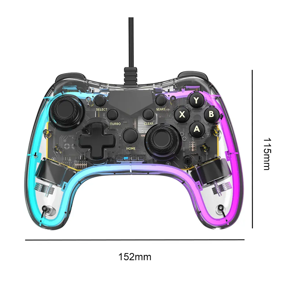 Transparent Wired Controller with Turbo Function Wired Games Handle Gaming Accessories Wired Gamepad Controller for PS Switch