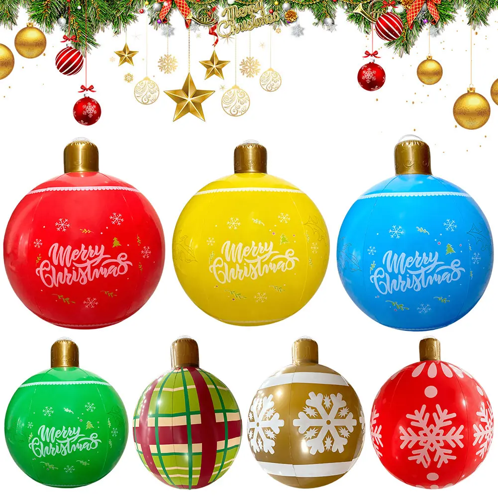 60cm PVC Inflatable Christmas Ball Giant Big Christmas Inflatable Ball Xmas Tree Ornaments Outdoor Garden Christmas Decorations