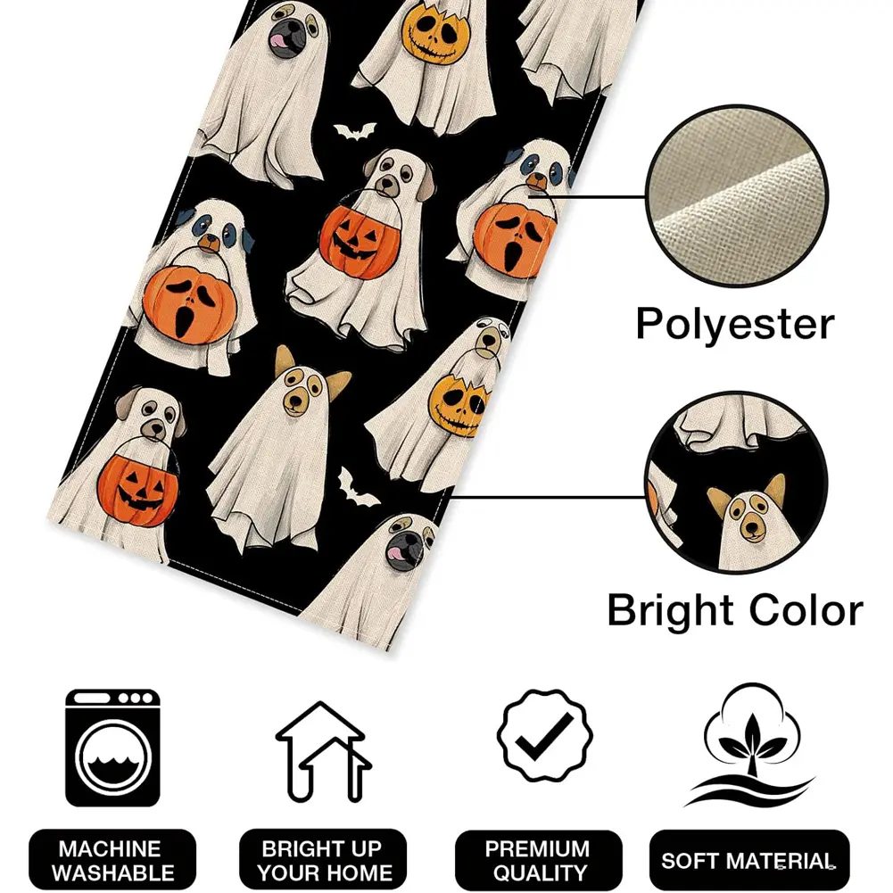 Halloween Spooky Ghost Dog Table Runner Jack O Lantern Pumpkin Bat Table Runners Kitchen Dining Table Decorations Desk Decors