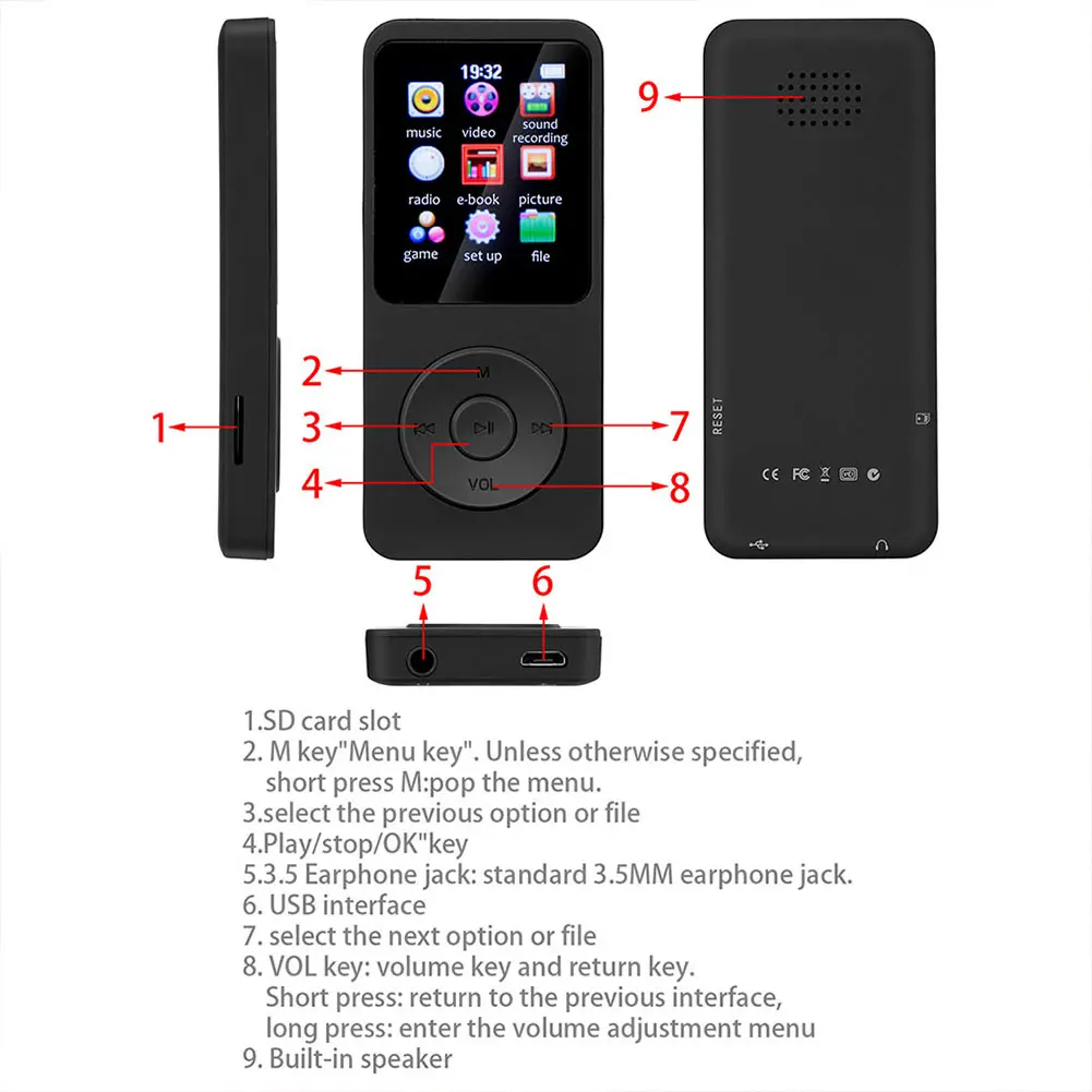 Bluetooth-compatible E-book Sports MP3 MP4 FM Music Players for Windows XP/VISTA