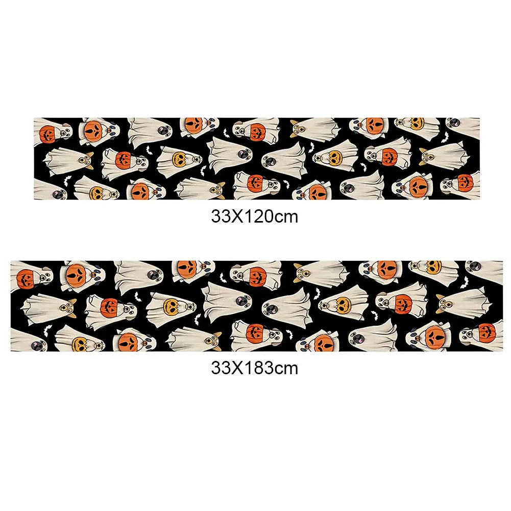 Halloween Spooky Ghost Dog Table Runner Jack O Lantern Pumpkin Bat Table Runners Kitchen Dining Table Decorations Desk Decors
