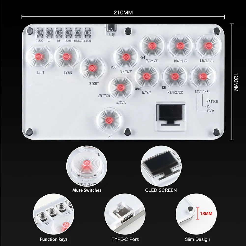 Arcade Joystick 12Keys All-Button Mini Fighting Game Arcade Stick Arcade Fightstick Stickless Arcade Stick for PS4/PS3/Switch/PC