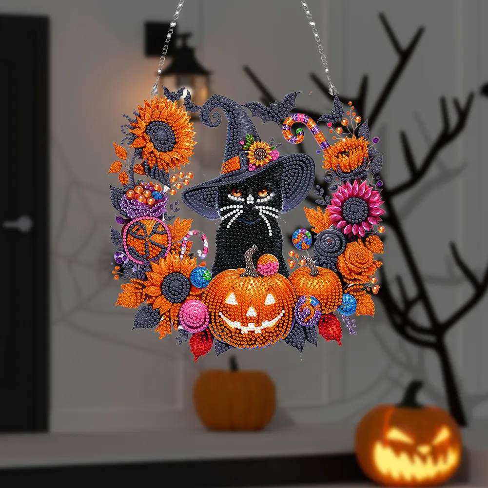 Acrylic Special Shape Halloween Skull Diamond Painting Wreath Kit Hanging Garland Pendant Diamond Mosaic Embroidery Wall Decor