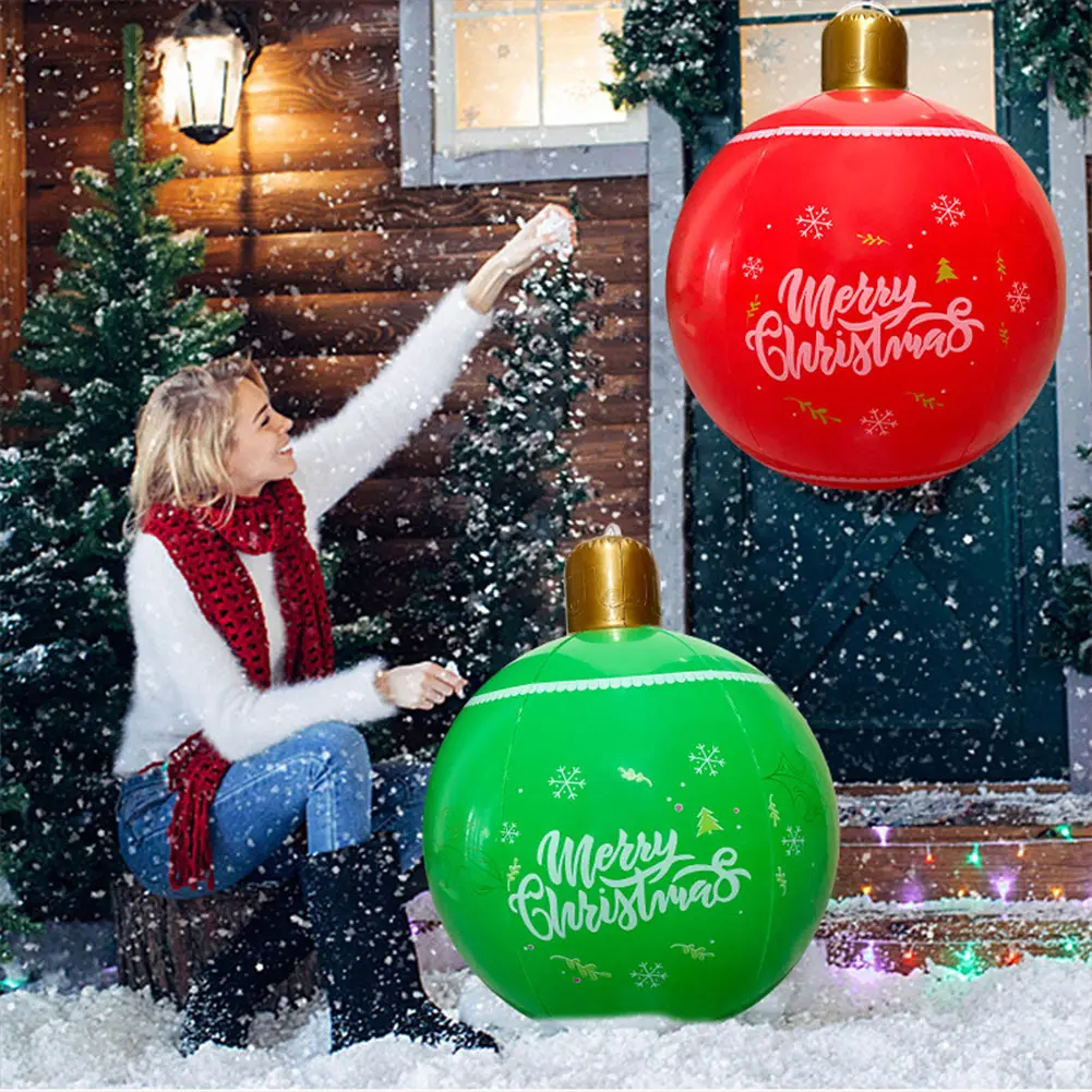 24 Inch PVC Inflatable Christmas Ball Large Outdoor Decorated Ball New Years Christmas Ornaments Christmas Decorations Ball