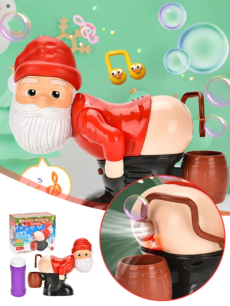Christmas Gnomes Farting Bubble Toy with Music & Light Electric Fart Santa Toy Novelty Xmas Gift for Boys Girls