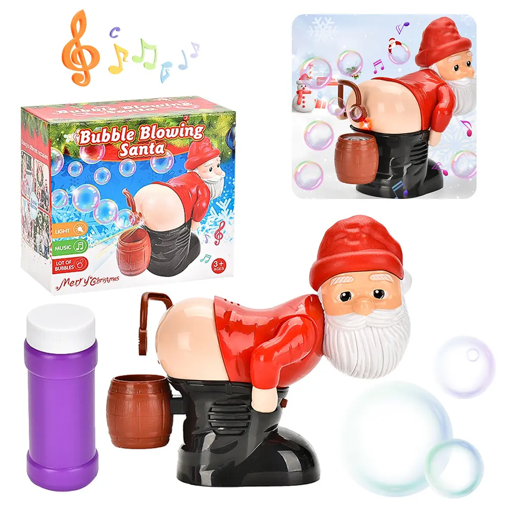 Christmas Gnomes Farting Bubble Toy with Music & Light Electric Fart Santa Toy Novelty Xmas Gift for Boys Girls
