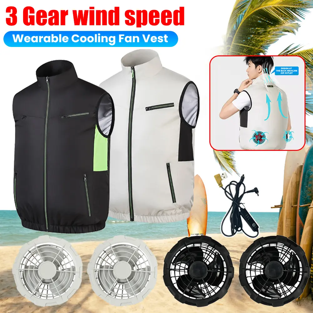 Summer Air Cooling Vest Outdoor Camping Fishing Sleeveless Air Conditioner Clothes 3 Gears Adjustable Electric Cooling Fan Vest