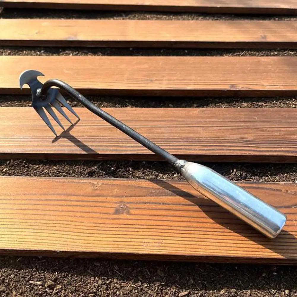4 Teeth Garden Rake Hand Weed Remover Loose Soil Grass Root Puller Shovel Multifunctional Weeding Removal Rake Gardening Tools