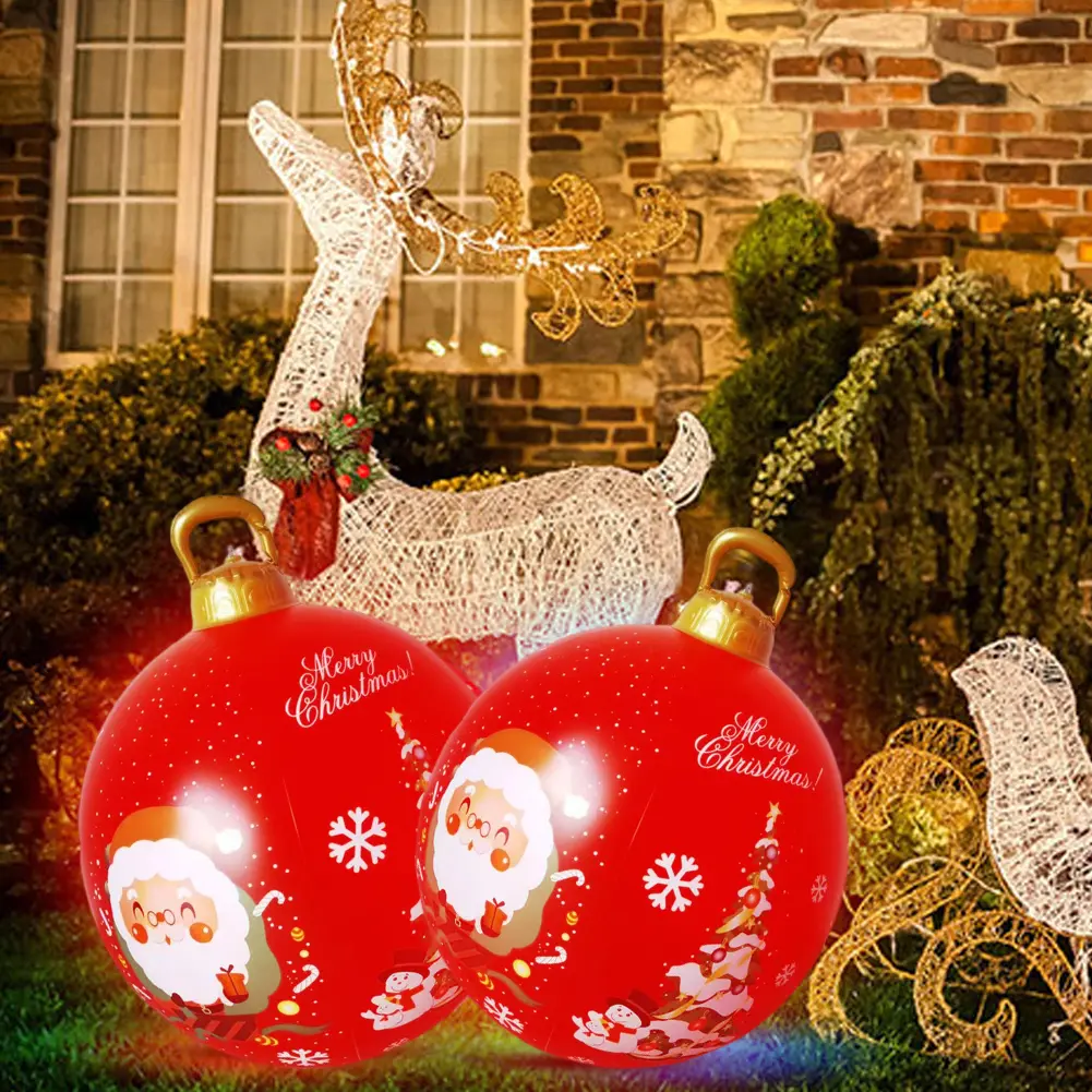 60cm PVC Christmas Inflatable Ball Light Up Inflatable Christmas Balls Xmas Tree Balloon Ball Gifts Christmas Decorations 2024