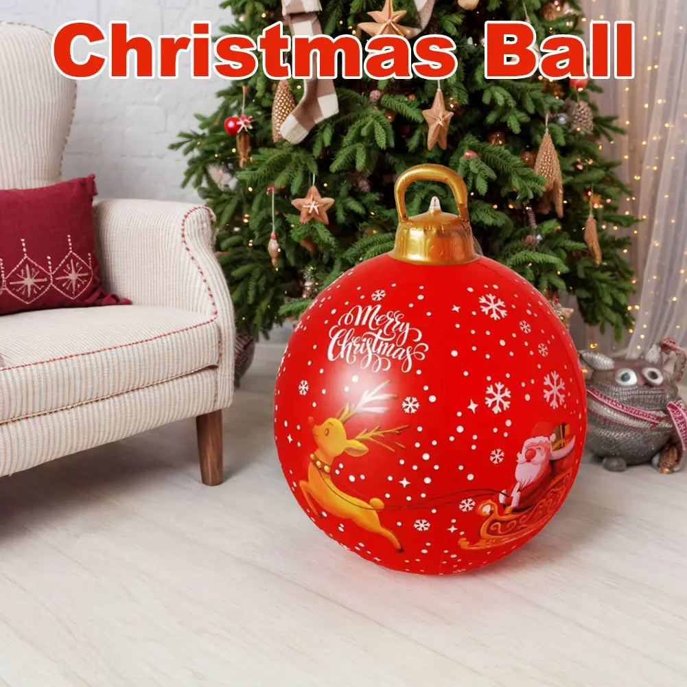 60cm PVC Christmas Inflatable Ball Light Up Inflatable Christmas Balls Xmas Tree Balloon Ball Gifts Christmas Decorations 2024