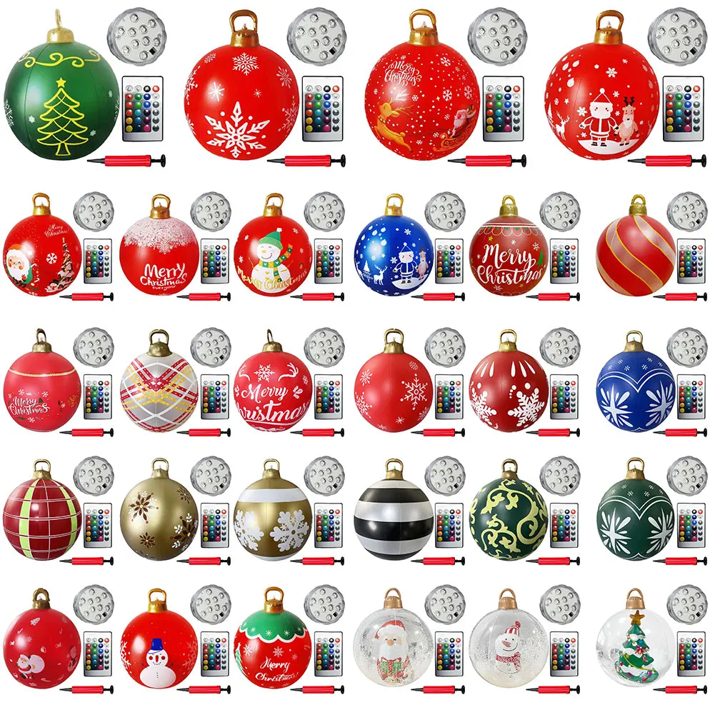 60cm PVC Christmas Inflatable Ball Light Up Inflatable Christmas Balls Xmas Tree Balloon Ball Gifts Christmas Decorations 2024