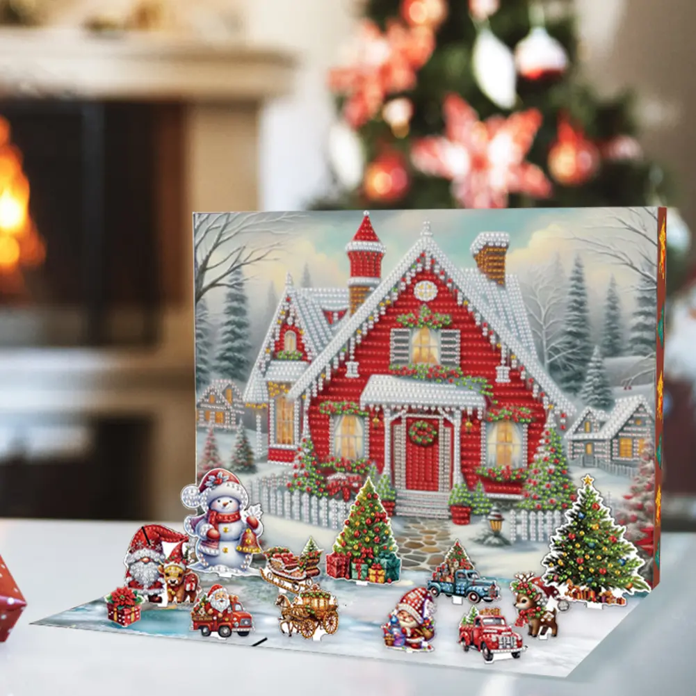 12PCS Acrylic Diamond Painting Christmas Advent Ornament Festival Themed Diamond Painting Gift Box Xmas Christmas Decorations