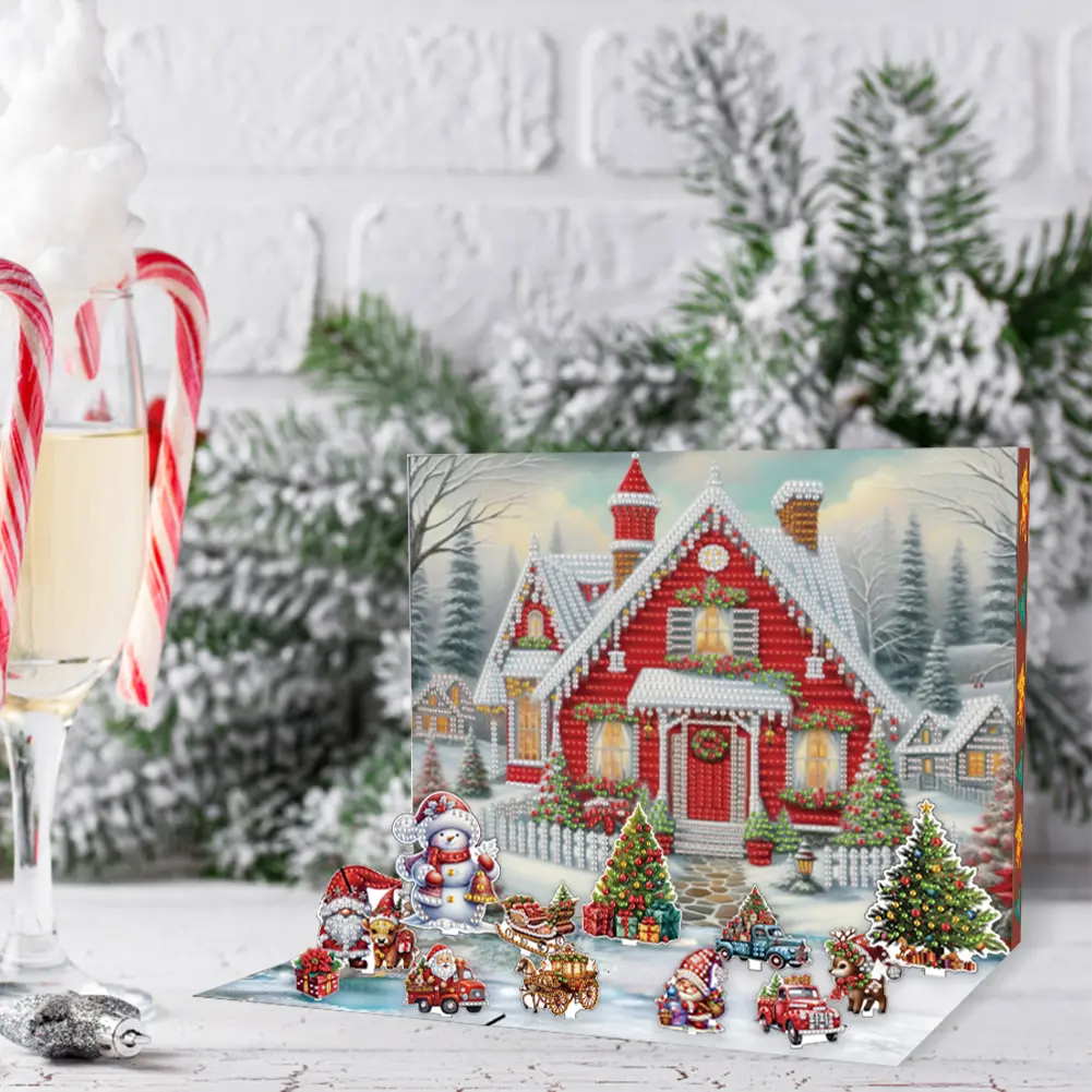 12PCS Acrylic Diamond Painting Christmas Advent Ornament Festival Themed Diamond Painting Gift Box Xmas Christmas Decorations