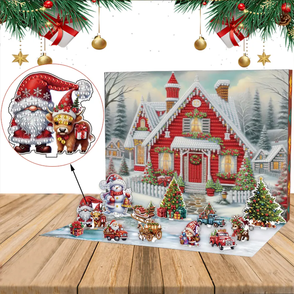 12PCS Acrylic Diamond Painting Christmas Advent Ornament Festival Themed Diamond Painting Gift Box Xmas Christmas Decorations