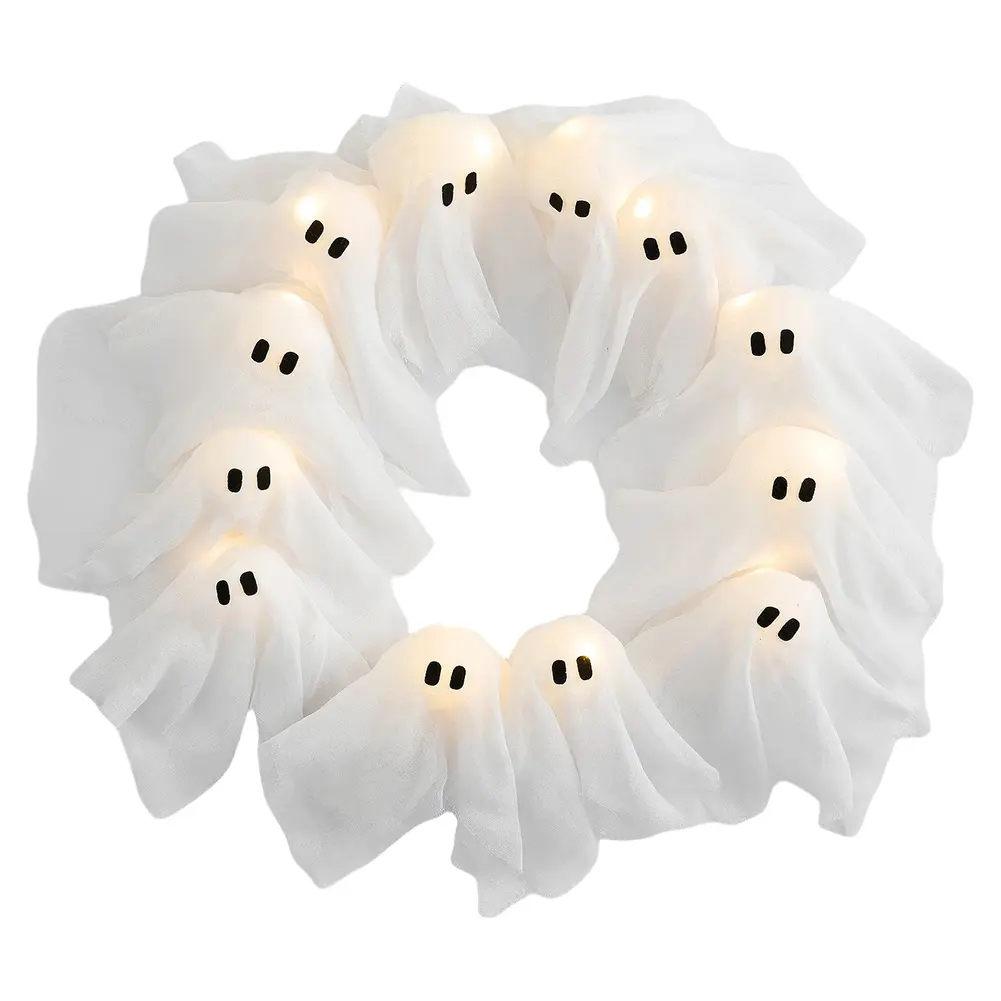 Halloween Ghost Wreath Cute Ghost Halloween Wreath Spooky Hanging Sign for Front Door Porch Wall Holiday Home Decor