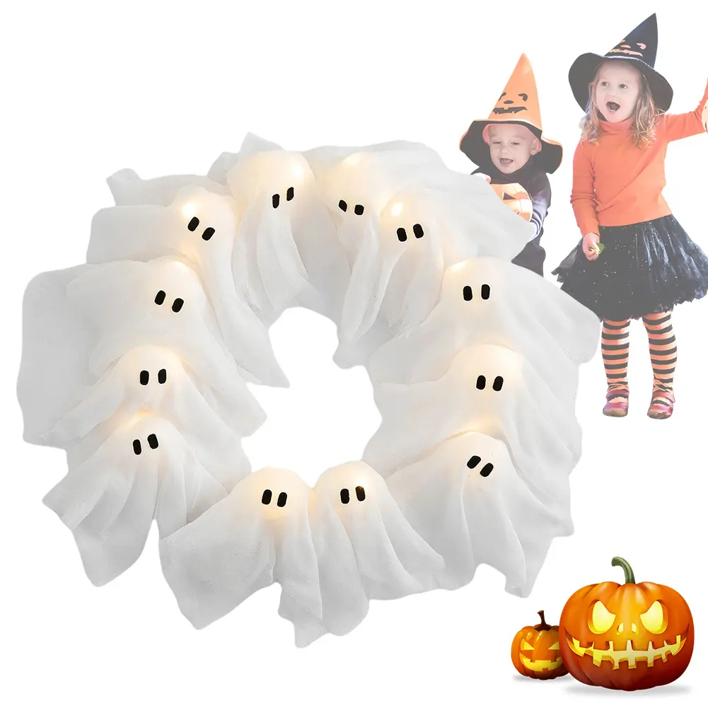 Halloween Ghost Wreath Cute Ghost Halloween Wreath Spooky Hanging Sign for Front Door Porch Wall Holiday Home Decor