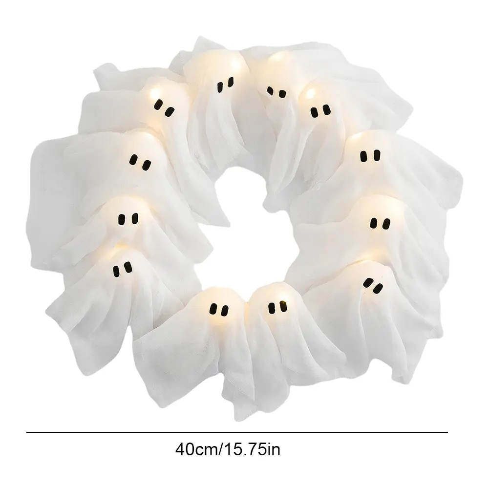 Halloween Ghost Wreath Cute Ghost Halloween Wreath Spooky Hanging Sign for Front Door Porch Wall Holiday Home Decor