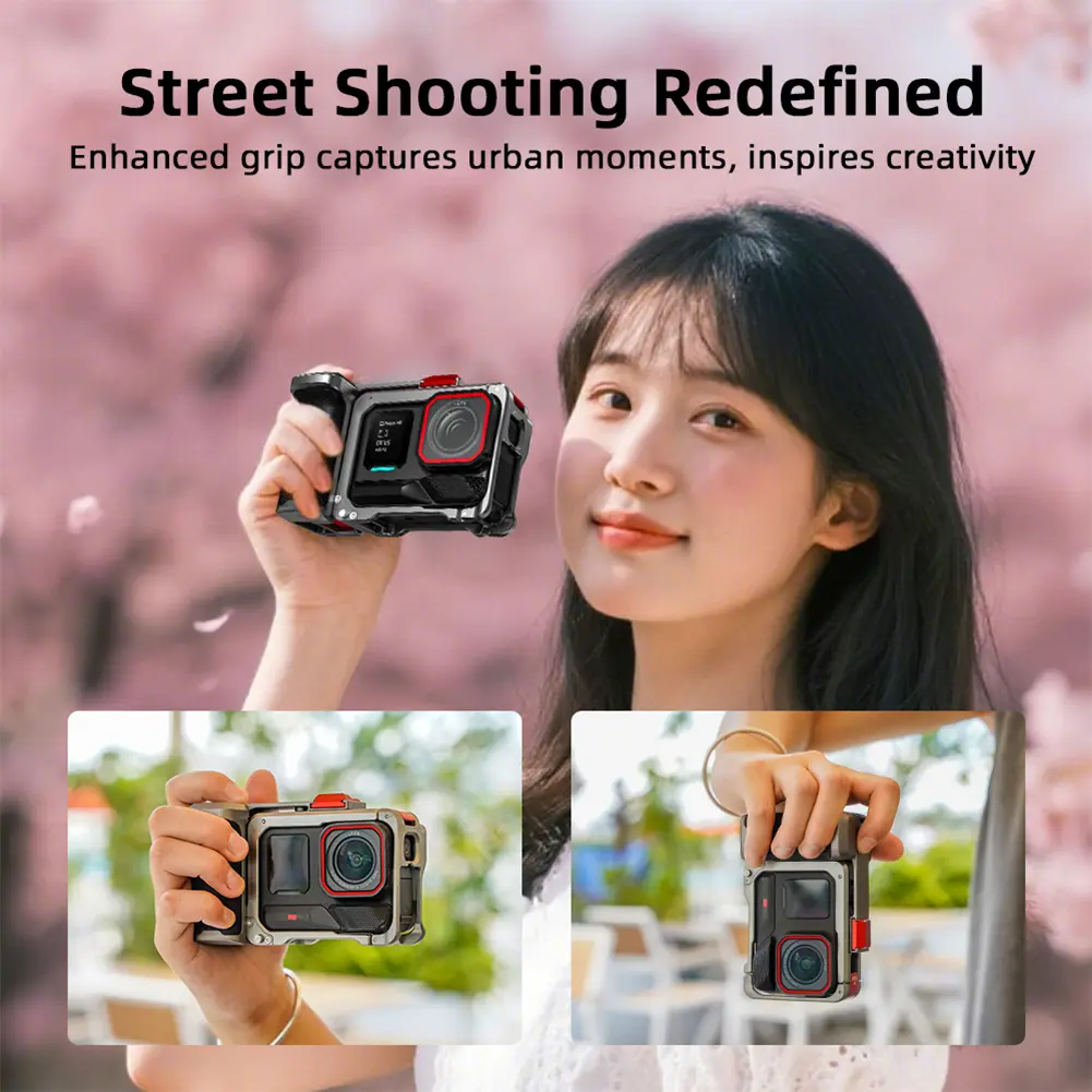 For Insta360 Ace Pro/2 Metal Camera Grip Mount Wear Resist Ergonomic Action Camera Cage Detachable Comfortable Grip Camera Frame