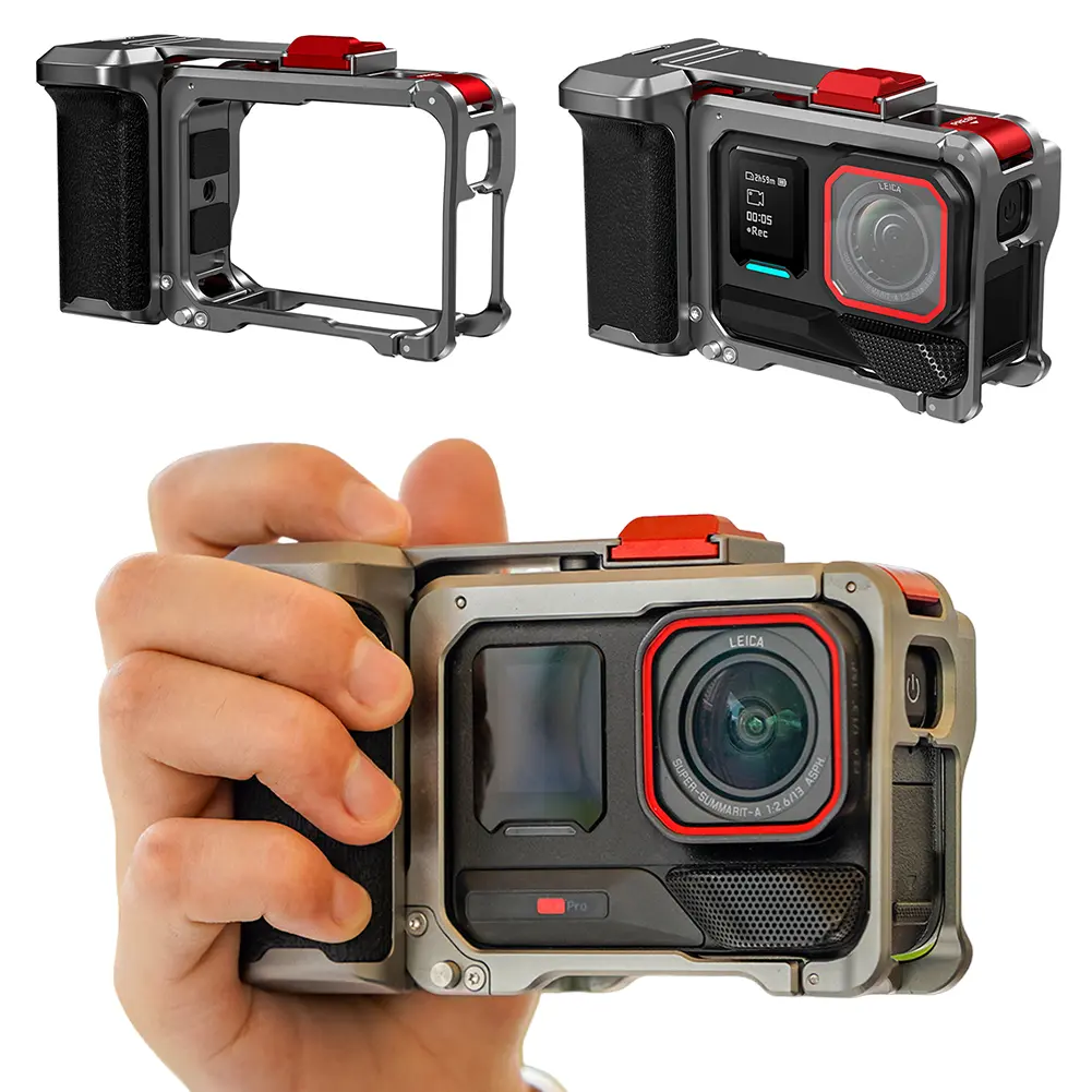 For Insta360 Ace Pro/2 Metal Camera Grip Mount Wear Resist Ergonomic Action Camera Cage Detachable Comfortable Grip Camera Frame