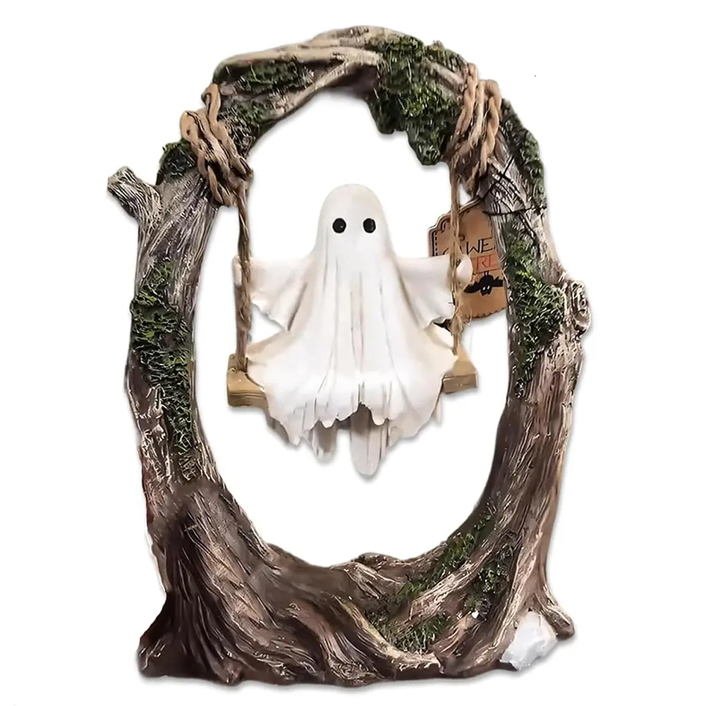 Swinging Ghost Ornament Resin Ghost on Tree Swing Statue Multi-Purpose Lovely Ghost Decorations for Desktop Bookshelf Decor