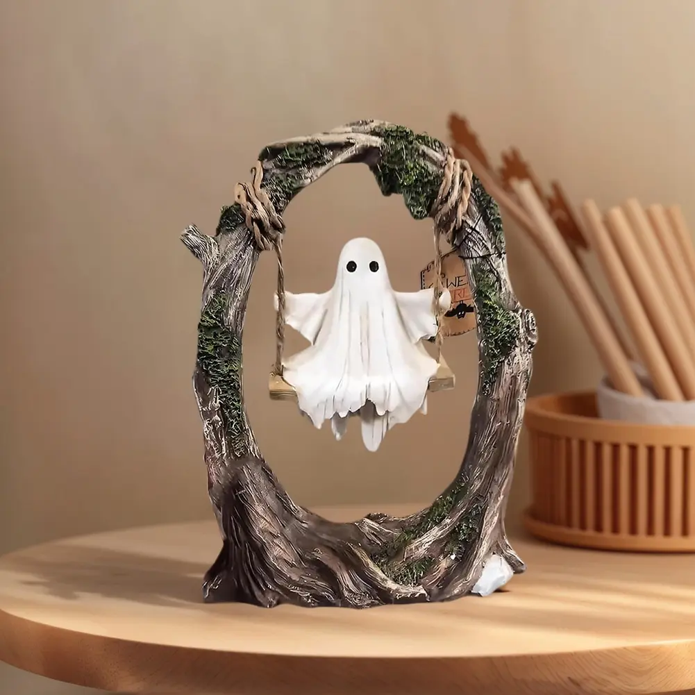 Swinging Ghost Ornament Resin Ghost on Tree Swing Statue Multi-Purpose Lovely Ghost Decorations for Desktop Bookshelf Decor